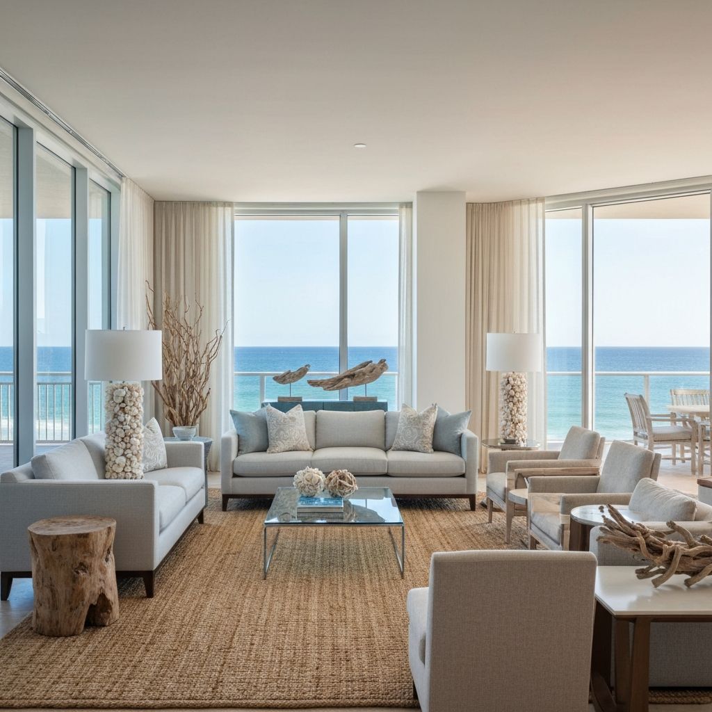 Coastal Florida living room with ocean view