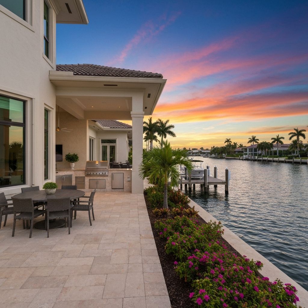 Luxury waterfront home with pool and dock