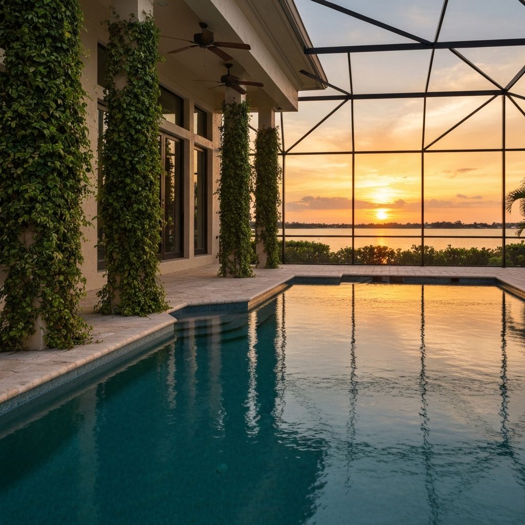 Outdoor patio and pool area of luxury Florida home