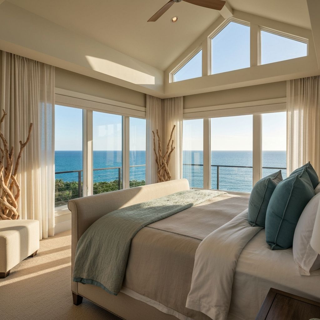 Luxury master bedroom with ocean view