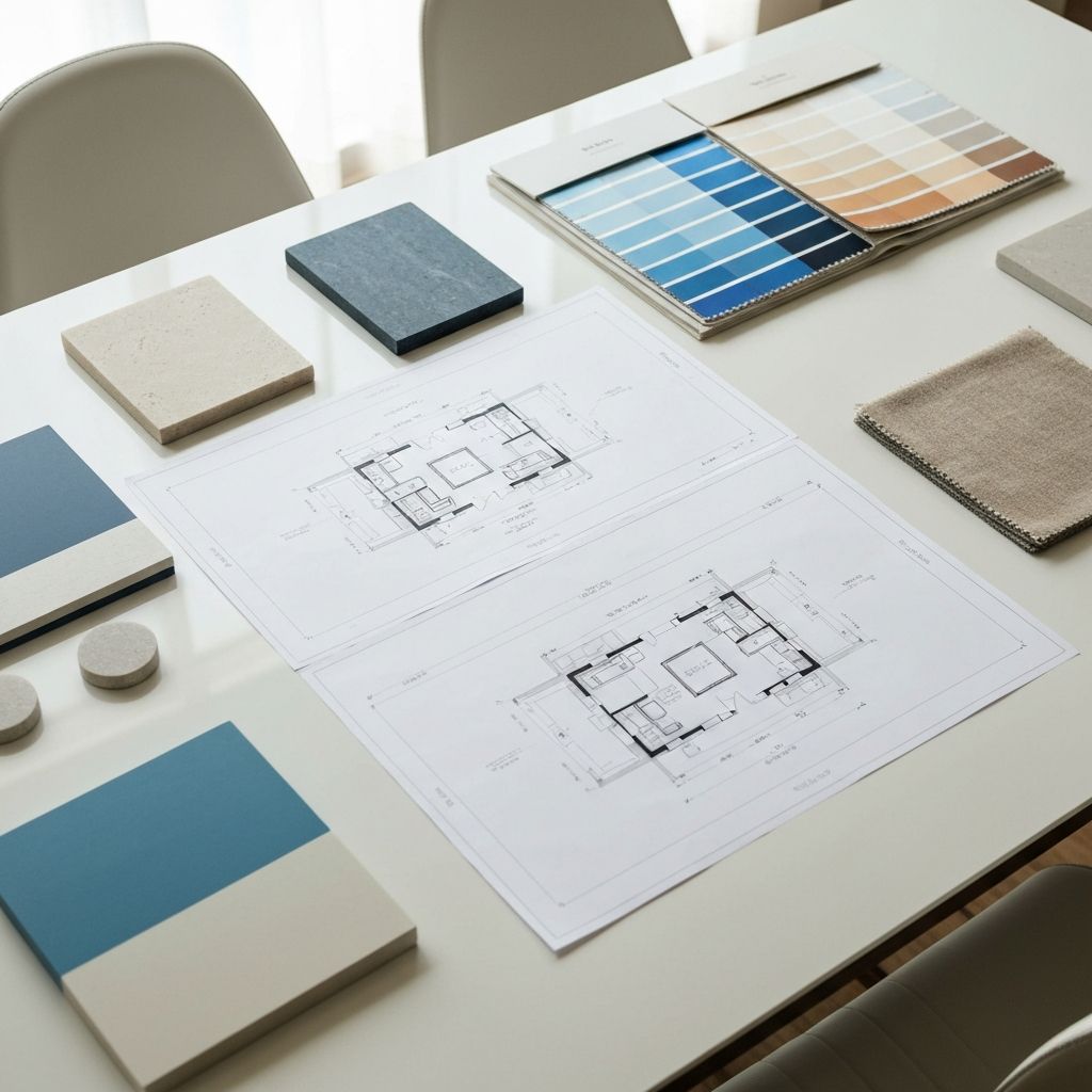 Architectural blueprints and design materials